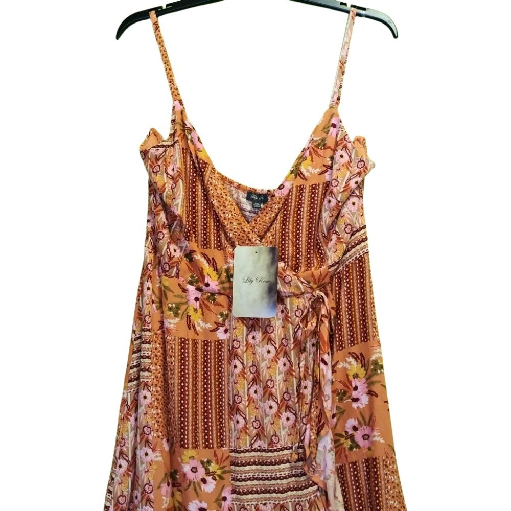 Lily Rose Peachy Pink Multi Color Sleeveless Skater Dress Size XXL - Picture 4 of 8